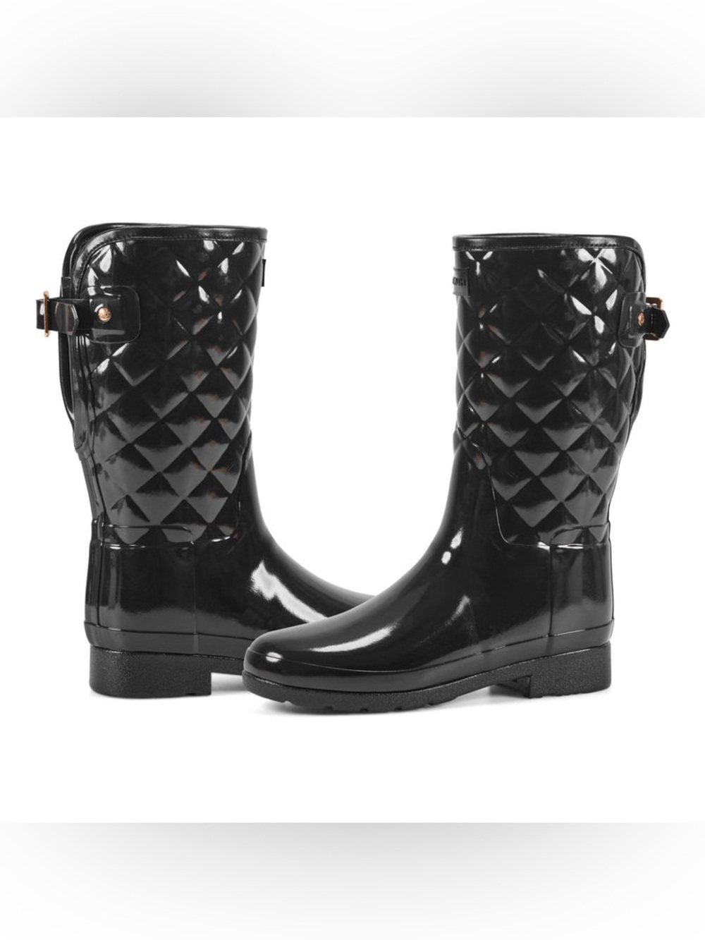 Hunter Quilted Gloss Black Mid-Calf Rain Boots Size 10